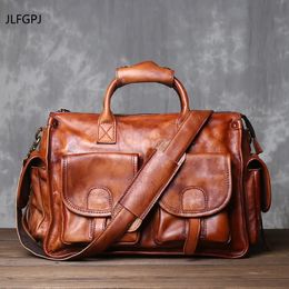 JLFGPJ Handmade Polished Retro Handbag Top Factory Suntanned Cowhide Casual Ten Font Mens Genuine Leather Computer Bag 240516