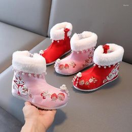 Boots Cartoon Embroidery Pearl Children's Embroidered Shoes Girls' Winter Chinese Style Tang Year Cotton