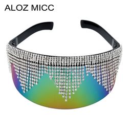ALOZ MICC Luxury Rhinestone Sunglasses Women Brand Design Oversized Crystal Shield Visor Sun Glasses Female Windproof EyeglassesA13608317