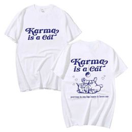 Men's T-Shirts Karma Is A Cat Shirt Taylor Music Merch Tour Summer Swift O-Neck Short sleeved T-shirt Q240515