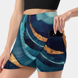 Skirts Abstract Blue With Gold Women's Skirt Sport Skort Pocket Fashion Korean Style 4Xl