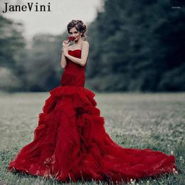 Party Dresses JaneVini Elegant Wine Red Mermaid Prom Dress Sweetheart Ruffles Tiered Backless Organza Plus Size Gala Jurken Dames