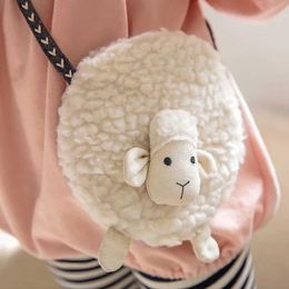 Backpacks Cute sheep shaped cross body bag suitable for girls toddlers mini coin wallet childrens cross body bag plush soft wallet Organiser d240516