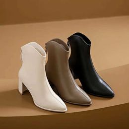 Boots 2024 New Trend Winter High Heels Ankle Chelsea Women Goth Fashion Pointed Toe Chunky Shoes Dress Punk Casual H240516