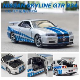 Diecast Model Cars New 1 32 Nissan Skyline Ares GTR R34 Die Casting and Toy Car Metal Toy Car Model High Simulation Pull Back Series Childrens Toys WX