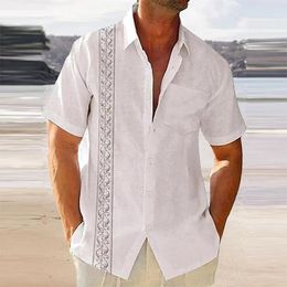 Men's Casual Shirts Fashion Splicing Solid Color Short Sleeved Shirt For Summer Loose Foldable Collar Button Up Top