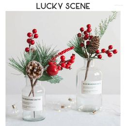 Decorative Flowers Christmas Red Fruit Pine Cone Cuttings Flower Table Decoration Chinese Year Living Room Ornaments S01475