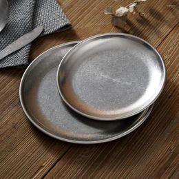Plates Retro Stainless Steel Disc Thickened Container Fruit Cake Bone Dish Korean Classical Plate Kitchen Restaurant Tableware