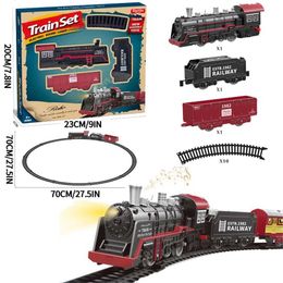 Diecast Model Cars Electric train track car simulation retro steam train model childrens high-speed railway toy boy set WX