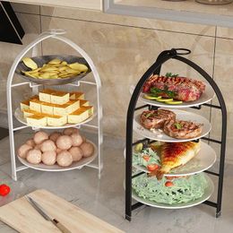 Kitchen Storage Foldable Multifunction Pastry Shelf Metal Vegetable Preparation Tray Rack Punch-Free Multilayer Organise Holders