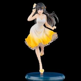 Action Toy Figures Anime Figure Youth Pig Head Boy Will Not Dream Of Bunny Girl Senpai Sakurajima Mai Yellow Dress Girl Statue Ornaments Toys Hot Y240516