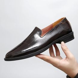 New Men Loafers Shoes with Cowhide Stone Pattern Low Heels for Comfortable Breathable Daily Classic Business Formal Men Shoes