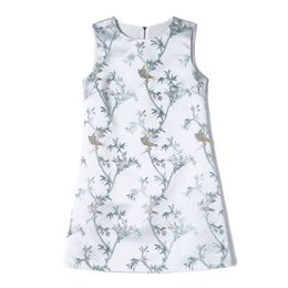 European and American women's clothes 2024 spring new Round neck Sleeveless heavy bird studded bead jacquard Fashion dress