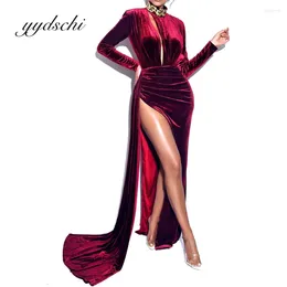 Party Dresses Halter Embroidery Prom Dress Burgundy Long SLeeve Floor Length Split Sexy Suede Elegant Evening For Women 2024