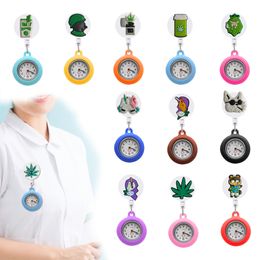 Womens Watches Green Plants Clip Pocket Watche For Nurse With Sile Case Watch Second Hand Glow Pointer In The Dark Brooch Fob Drop Del Ot4Xx