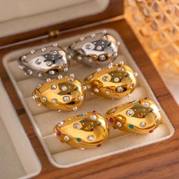 Stud Earrings Waterproof Teardrop Shape Earring Inlay Beads 18K PVD Gold Plated Stainless Steel Elegance Drop For Women