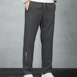 Men's Pants Winter Men Thick Elastic Waist Solid Colour Loose Straight Drawstring Sports Trousers Soft Pockets Male Sweatpants