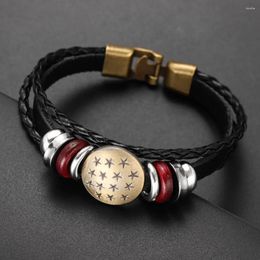 Bangle Vintage Men's Bracelet High Quality Metal Buckle Leather Braided Rope Beaded Boutique Gift Wholesale