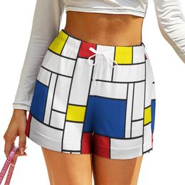 Women's Shorts Black White Plaid Elastic Waist Vintage Cheque With Pockets Summer Sexy Oversize Short Pants Street Wear Bottoms