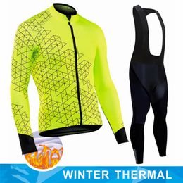 Winter Thermal Fleece Cycling Jersey Mens Mtb Clothing Man Blouse Uniform Bicycle Clothes Complete Tricuta Bib Maillot Set 240426