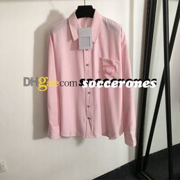Women Spring Casual Long Sleeves Shirts 2024 Vintage Top Blouses Embroidery Graphic Pink Striped Shirts