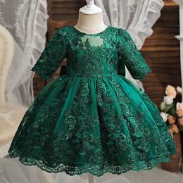 Girl's Dresses Baby Dresses for Christmas 2023 Long Sleeve Toddler Girls Birthday Party Dress Lace Embroidery Red Xmas New Year Dress for Girl