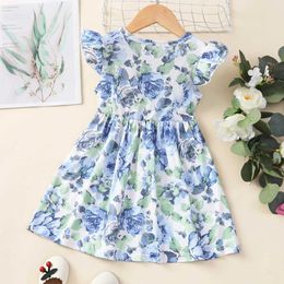 Girl's Dresses Girls Kids Dresses Spring Summer New Girls Lace Sleeve Floral Ruffles Pretty Dress Casual Fashion Clothes Vestidos 1 to 7 Years