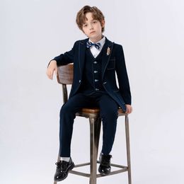 Kids Formal Jacket Vest Pants Bowtie Piano Party Dress Children Graduation Ceremony Photograph Suit Boy Host Performance Costume