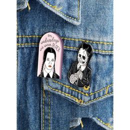 Cartoon Accessories The Addams Family Inspired Wednesday Dark Enamel Pins Badge Denim Jacket Jewelry Gifts Brooches For Women Men48350 Ot5I2