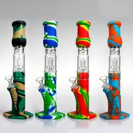 13.4 Inches Tall Silicone Bong Camouflage Color Bong Big Smoking Pipes Dab Rig Oil Rigs Glass Bongs Tobacco With Showerhead Perc & Glass Bowl