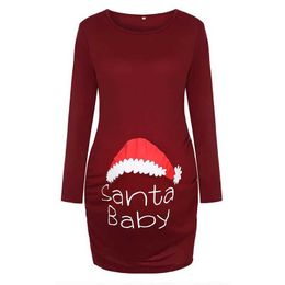 Maternity Dresses Christmas Womens Maternity T-shirt Pregnancy Casual Long Sleeve Letter Print T Shirt Tunic Top Dress Vetement Maternit Y240516