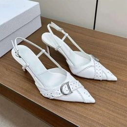 Women Pointed Fashion Toe Sandals Summer Shoes Sexy High Heels Concise Buckle Strap Genuine Leather Chaussure Femme Size 35-40 474 d aa59