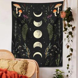 Tapestries Plant Moon Phase Tapestry Wall Hanging Mushroom Botanical Witchy Art Black Bohemian Living Room Home Dorm Decor Cloth