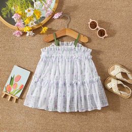 Girl's Dresses Summer New Baby Girls Dress Halter Floral Decoration Cake Layer Lightweight Sweet Princess Dress Birthday Party Dress