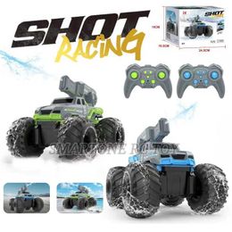 Diecast Model Cars Large amphibious off-road remote control vehicle with high-pressure water gun childrens summer beach swimming pool toy WX