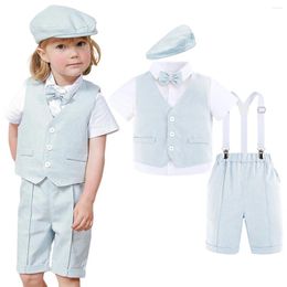 Clothing Sets Toddler Boys Wedding Suit Baptism Ring Bearer Outfit Baby Christening Birthday Party Gift Costume Short Overall 4PCS