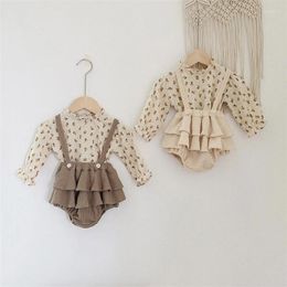 Clothing Sets Spring Baby Girl Clothes Set Vintage Cotton Floral Blouse Romper Dress IBaby Outfit