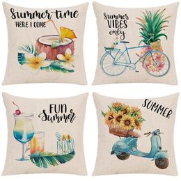 Pillow Sofa Decorative Throw Cover Linen Pillowcase Summer Coconut Tree Home Decor Beach Vacation Pillows