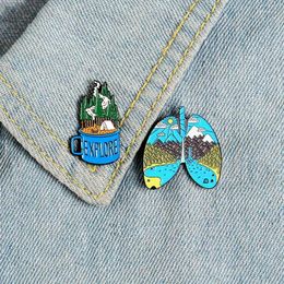 Brooches EXPLORE Forest Lung Enamel Pins Custom Organ Mug Cup Lapel Pin Shirt Bag Adventure Camping Badge Jewellery Gift Friends