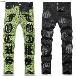 Men's Jeans Leopard Pattern Spliced Jeans Mens Pants Badge Embroidery Star 3D Worn Out Zipper Slim Fit Versatile European American Trends 2 T240515