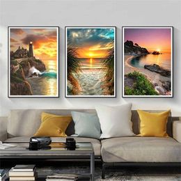 50x40cm 5d Diamond Cross Pardatismo Casa Casa Vista para Mosaic Kit Square/Pintura redonda Ponta Diy Sunset Decoration Presente Ohmvp