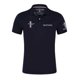 Men's T-Shirts Summer New 2024 Mens Mustang Polo Shirt Classic Unisex Outdoor Customised T-shirt Casual Short Sleves Solid Colour T-shirt T240515