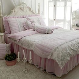 Bedding Sets Spring&autumn Cotton Peach Duvet Cover Set Princess Candy Girl Lace Europe Patchwork Room Home Textile FG176