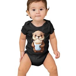 Rompers Otter beverage milk tea printed tight fitting clothes for baby boys cartoon otter newborn clothing for girls cotton short sleeved jumpsuit baby clothiL2405