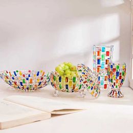 Vases Nordic Hand-painted Glass Vase Fruit Bowl with Lid Candy Jar Goblet Glass Home Decoration Utensils Painted Woven Ornaments. J240515