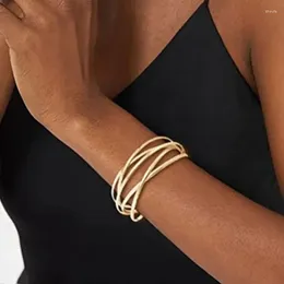 Bangle Punk Hollow Alloy Bangles For Women Gold Silver Colour Open Adjustable Arm Bracelets 2024 Summer Fashion Jewellery