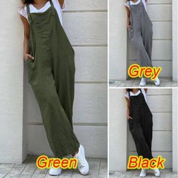 Women's Pants Women Wide Leg Summer Adjustable Strap Pocket Loose Cotton Linen Overalls JYFS-JY1850