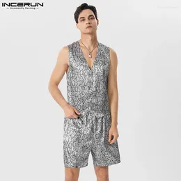 Men's Tracksuits Casual Fashion Style Sets INCERUN Mens Sleeveless Vests Shorts Handsome Male Leopard Printing Two-piece S-5XL 2024