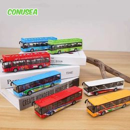 Diecast Model Cars Alloy Car 15Cm Bus Model Die-cast Double layered Pullback Car Childrens Toy Bus Toy Car Boys and Girls Birthday Gift WX