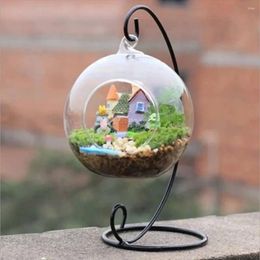 Decorative Plates Retro Glass Ball Hanging Stand Candle Holder Portable Iron Art Display 23-33cm Ecological Bottle Vase